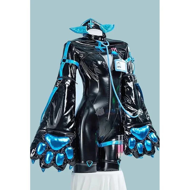 Az15Anime Miku Kostum Cosplay Wanita Kawaii Seksi Kulit Bodysuit Cakar Setelan Lucu Seragam Perawat Halloween Karnaval Pesta Pakaian