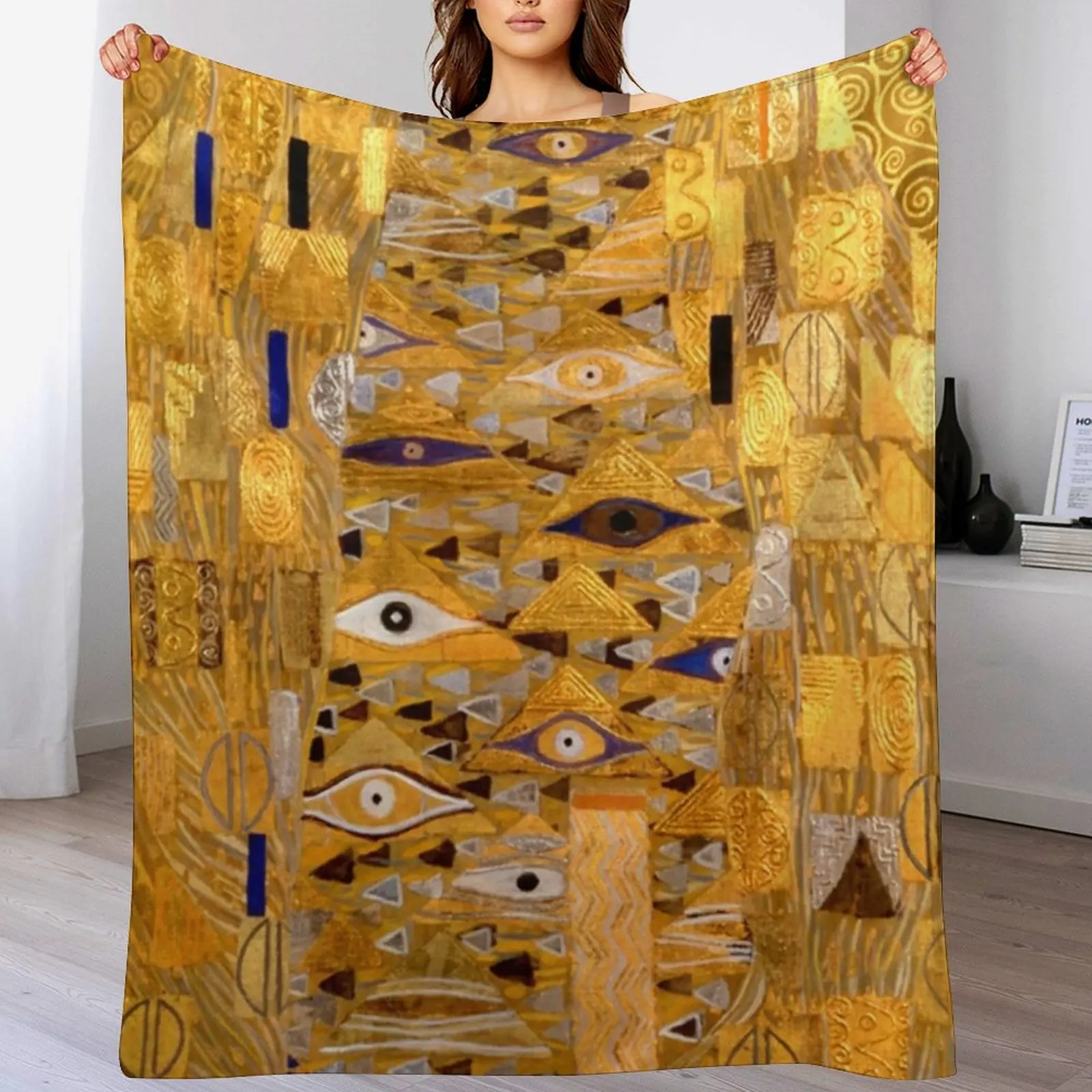 Adele Bloch-Bauer I - Detail by Gustav Klimt Gold Throw Blanket Flannels Furrys Blankets