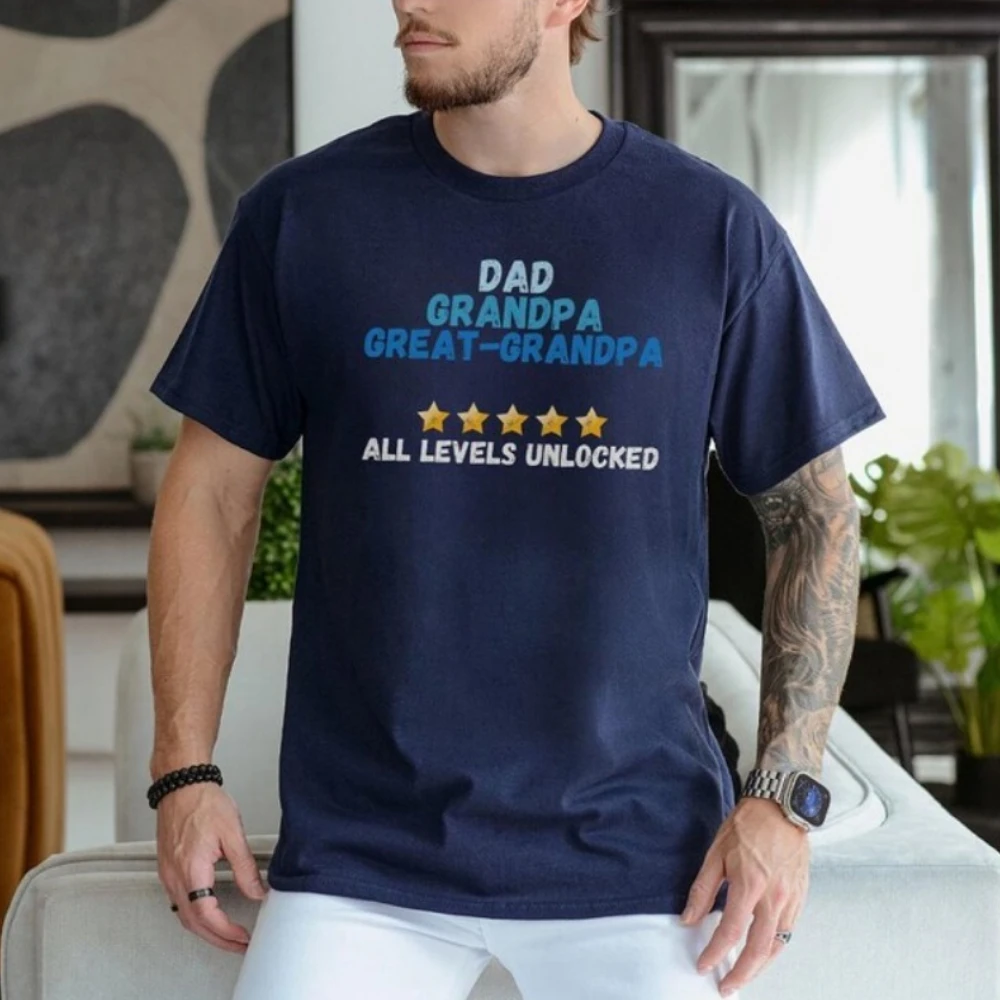 Dad Grandpa Great Grandpa All Levels Unlocked Shirt Funny Father’s Day Gift for Gamer Dads Retro Video Game Graphic Tee for Men