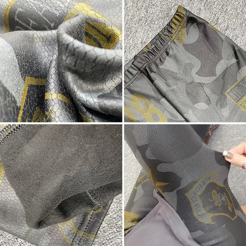 Módní kontrastní barevné zesílené legíny pro ženy, evropské kalhoty s vysokým pasem, podzimní a zimní úzké kalhoty pro malé nohy - náhled 4