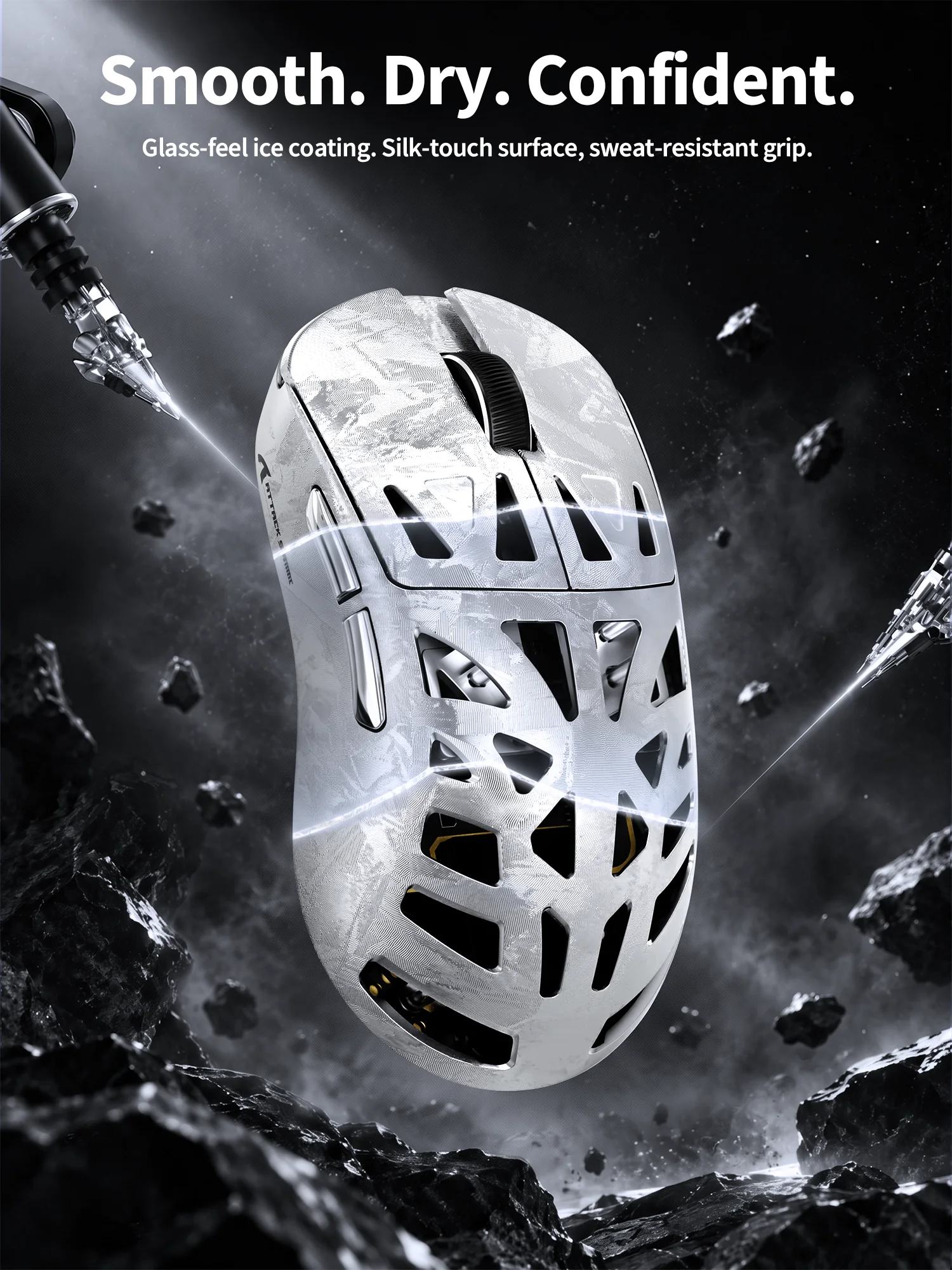 ATTACK SHARK RS6 ULTRA Carbon Fiber Wireless PAW3955MAX Gaming Mouse Swappable Lithium Battery, Adjustable Sensor Position, 52K DPI, Dual 8000Hz Polling, Nordic 54L15 Chip