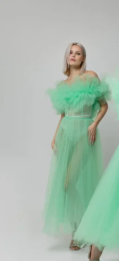 بوهو فساتين حفلات بسيطة مطوي قبالة الكتف انظر من خلال فساتين الحفلات الطويلة تكدرت تول ألف خط فستان ماكسي طول الكاحل #2