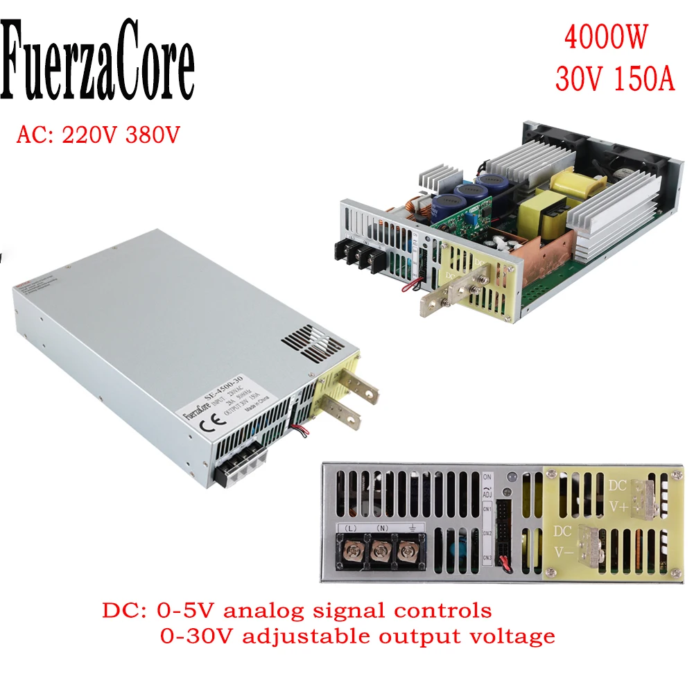 

4500W 30V High Power SMPS 0-30V Adjustable Power 0-5V Analog Signalp PWM PLC Control 220V 380V AC to DC LED Motor Battery 30VDC