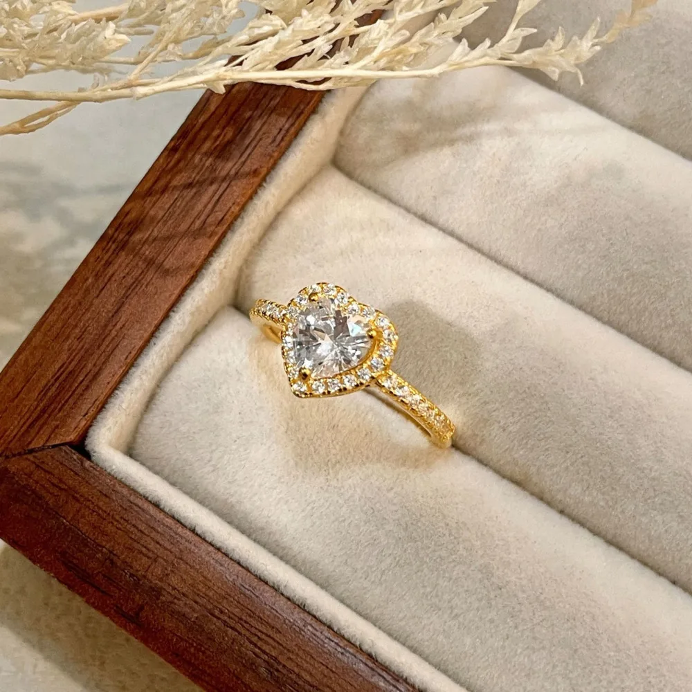 

BR 6.5mm S925 Silver and Gold Women's Full Diamond Heart-Shaped Love Ring Best-Selling Finger Ring D VVS1 Moissanite Jewelry