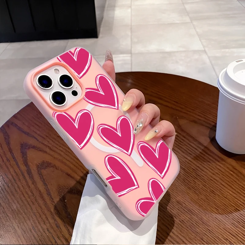 マグネットファッション トレンド シンプル ガーリッシュ ハート フルスクリーン ラブ スマホケース iPhone16 15 14 13 12 11PROMAX対応 シリコンケース カバー