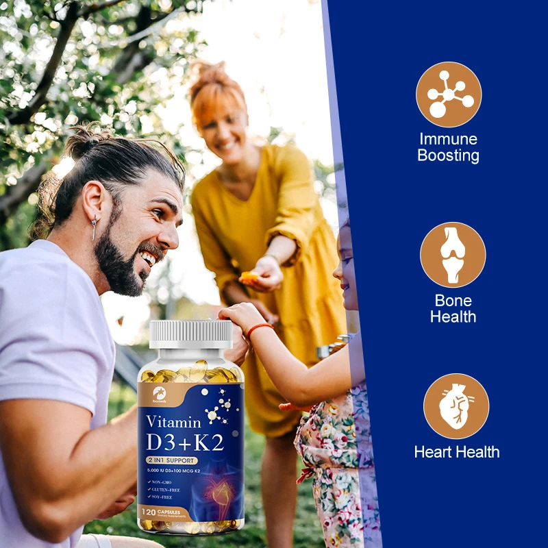 Kexinsh D3 K2 Vitamin Capsules Helps Promote Bone Heart Immune Health Non-GMO formula Protects The Heart and Supports Immunity