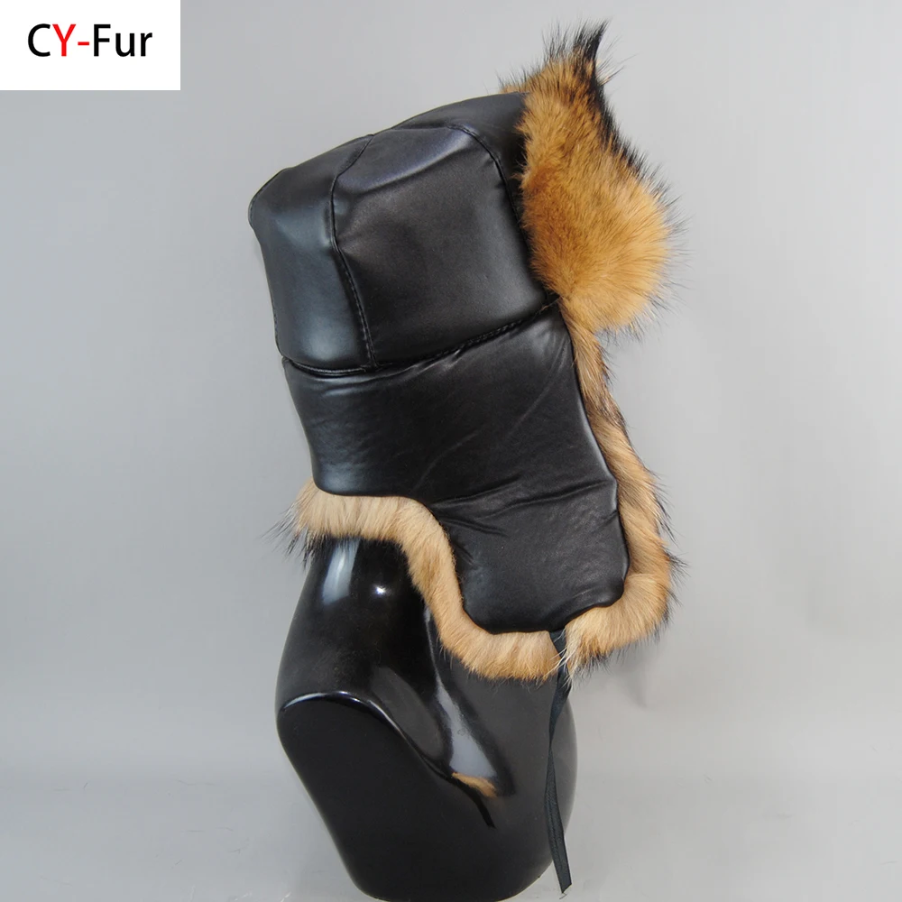 

Windproof Warm Earmuff Male Flat Outdoor Warm Russian Hat Fitted Casquette Dog Fur Cap Man Winter Genuine 100% Fur Bomber Hat