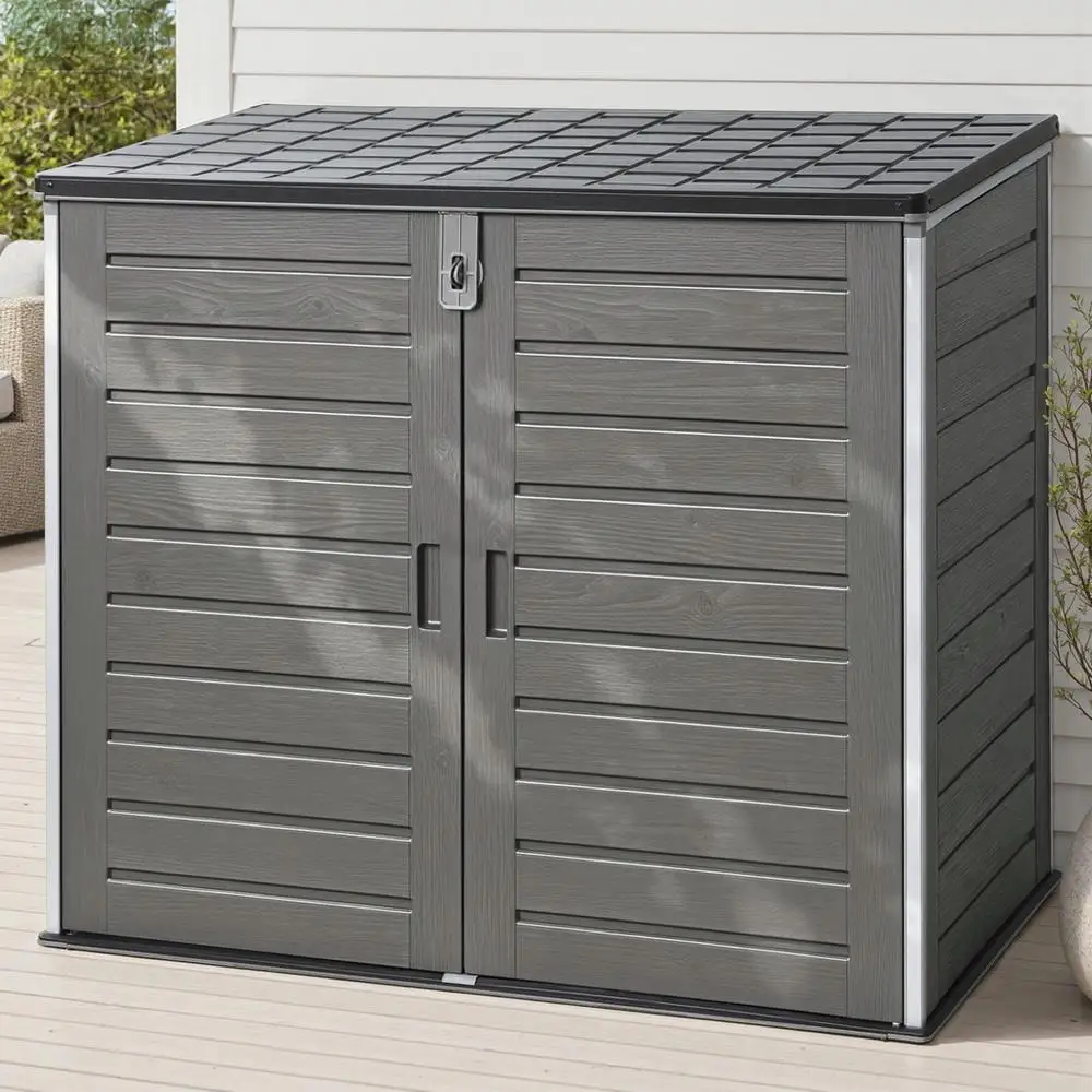&1170L Outdoor Storage Box Lockable Garden Shed Cabinet Tool Organizer Weather Resistant Grey