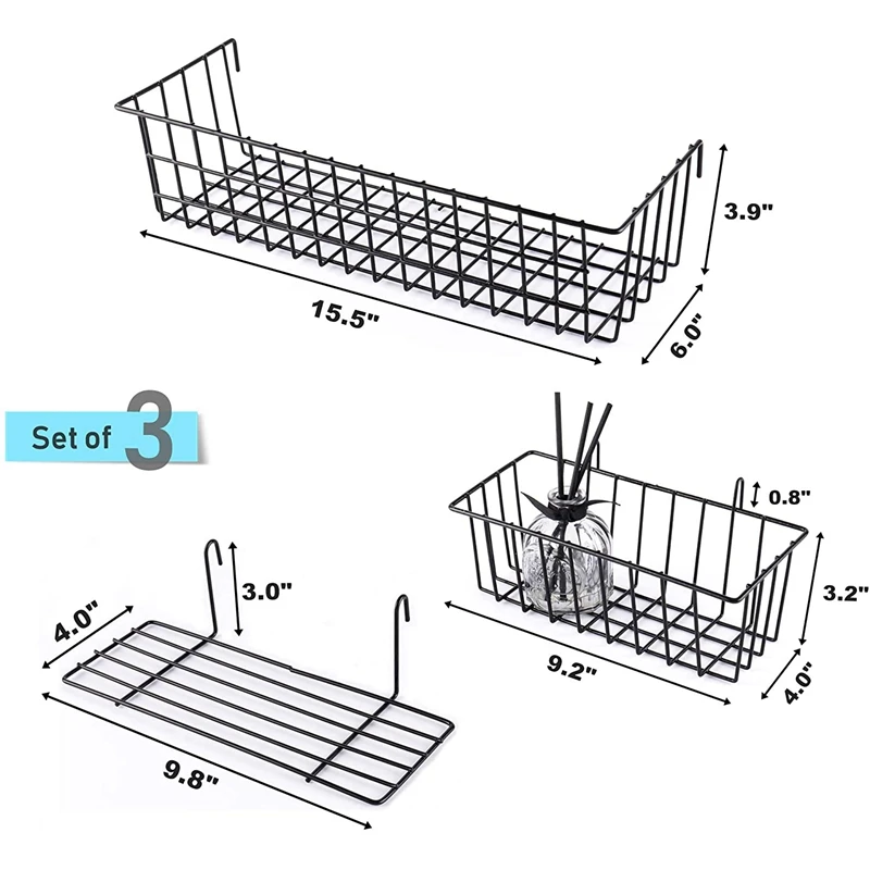 6 Pieces Hanging Basket Straight Shelf Flower Pot Display Holder For Wire Wall Grid Panel, Bread Basket Iron Rack