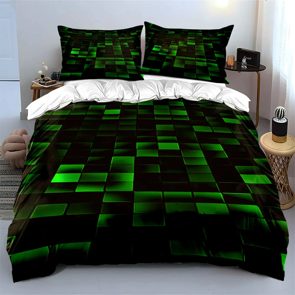 

Green Geometric Pattern Three-Piece Set Multiple sizes kid's and adults' bedroom Exquisite 3PC bedding set, gift