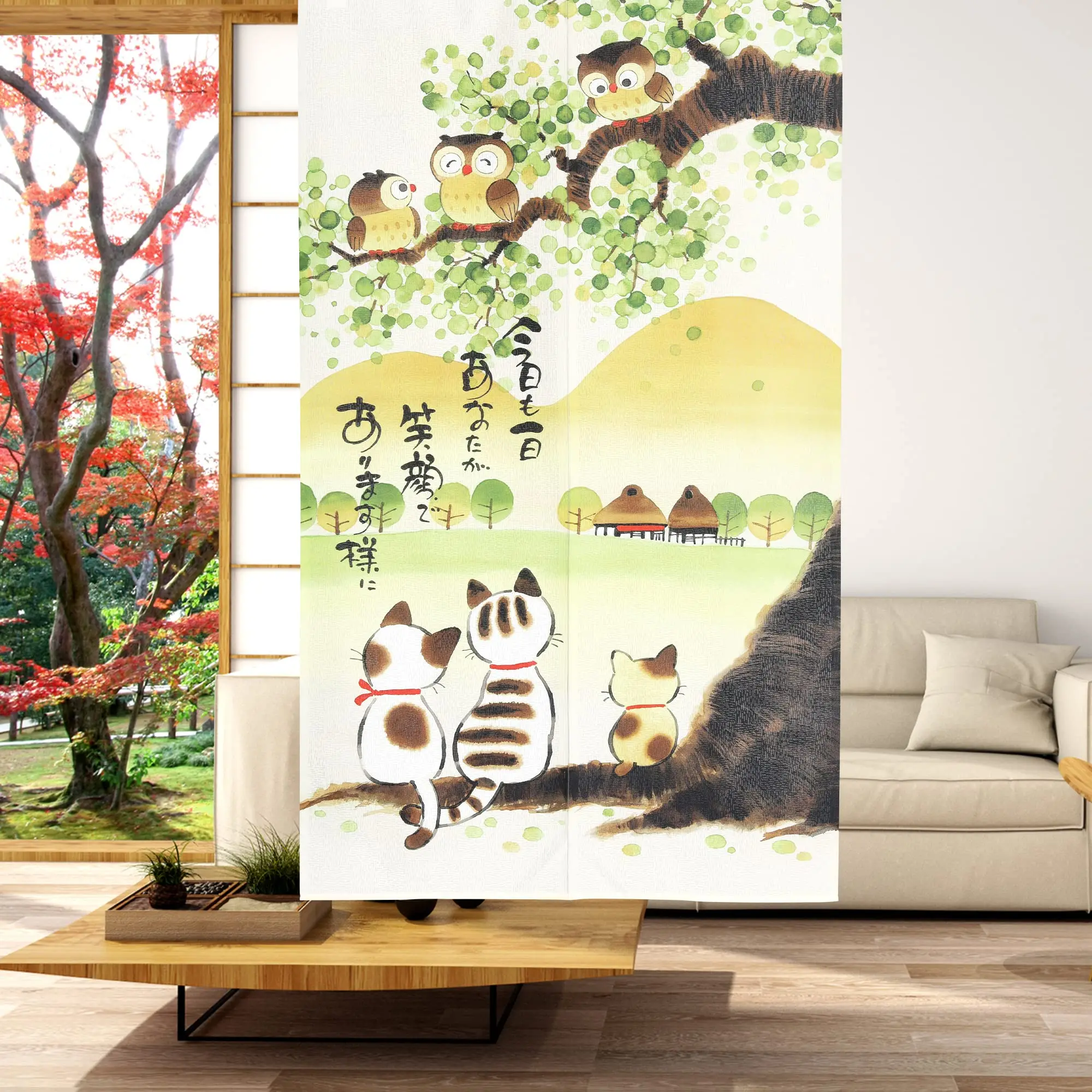 Cartoon Owl Cherry Blossom Door Curtain Moon Night Noren Doorway Curtains for Home Decor Kitchen Partition Split Half-curtain