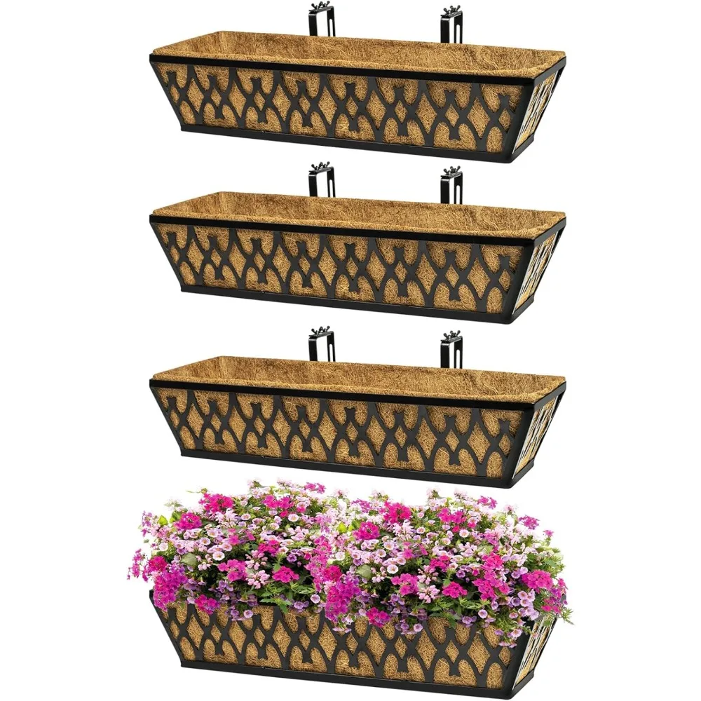 4 Pack 24 Inch Window Boxes Planters for Outdoor Plants Railing Planter Box with Adjustable Brackets for Windowsill Porch Fence