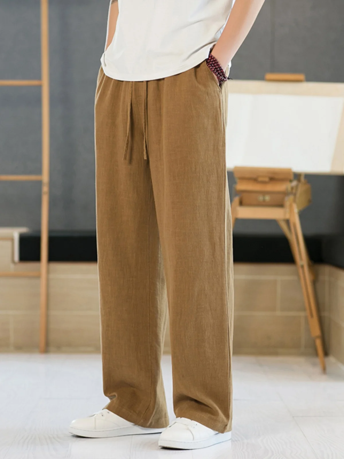 

Men's Summer Thin Cotton Linen Pants Loose Wide Leg Casual Long Trousers New Chinese Sle National Trend Set Loose Fit Strai...