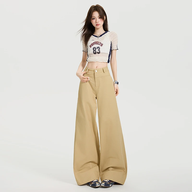 Yapi Lao Qian |   Ralph esthétique minimaliste rétro kaki pantalon pantalons décontractés ample jambe droite pantalon femmes Y2K