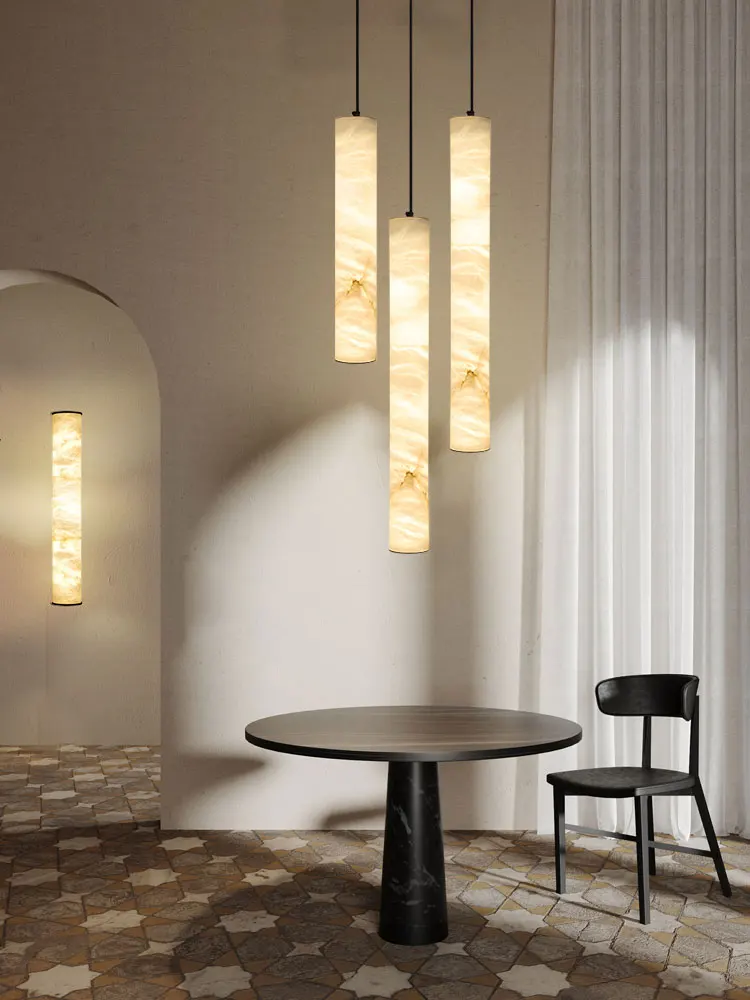 Linear Alabaster Pendant Light Living Dinning Room Luxury Bedroom Bedside Hanging Lamp Modern Cylinder Marble Pendant Lamp LED