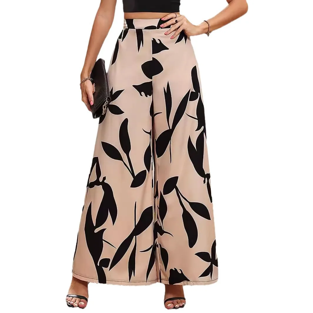 Wide Leg Pants For Women 2024 Fashion High Waist Print Pantalones Spring Autumn Casual Loose Traf Clothing Ladies