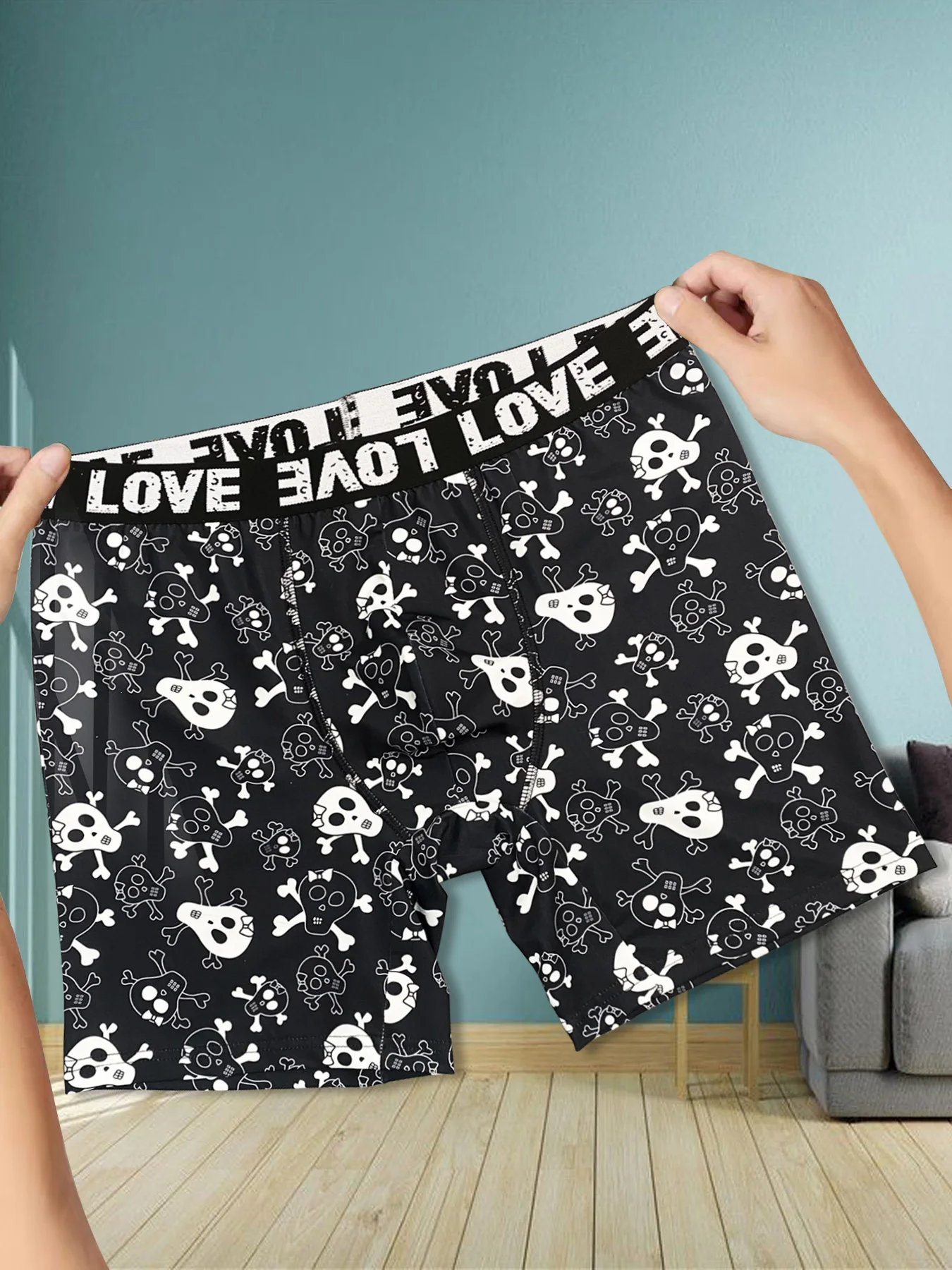 Men Shorts Underpants Fashion Plus Size Underwear Halloween Skull Print Boxers Sports Casual Soft Smooth