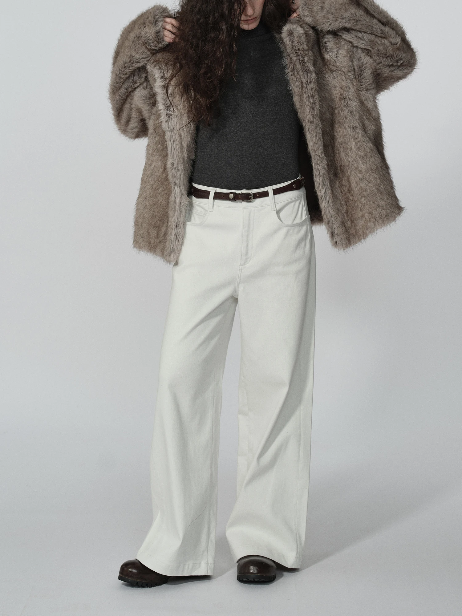 

Molin женские свободные широкие джинсы Fce l Waist Bla Tech, удобные осенне-зимние хлопковые джинсы на молнии, чистый цвет