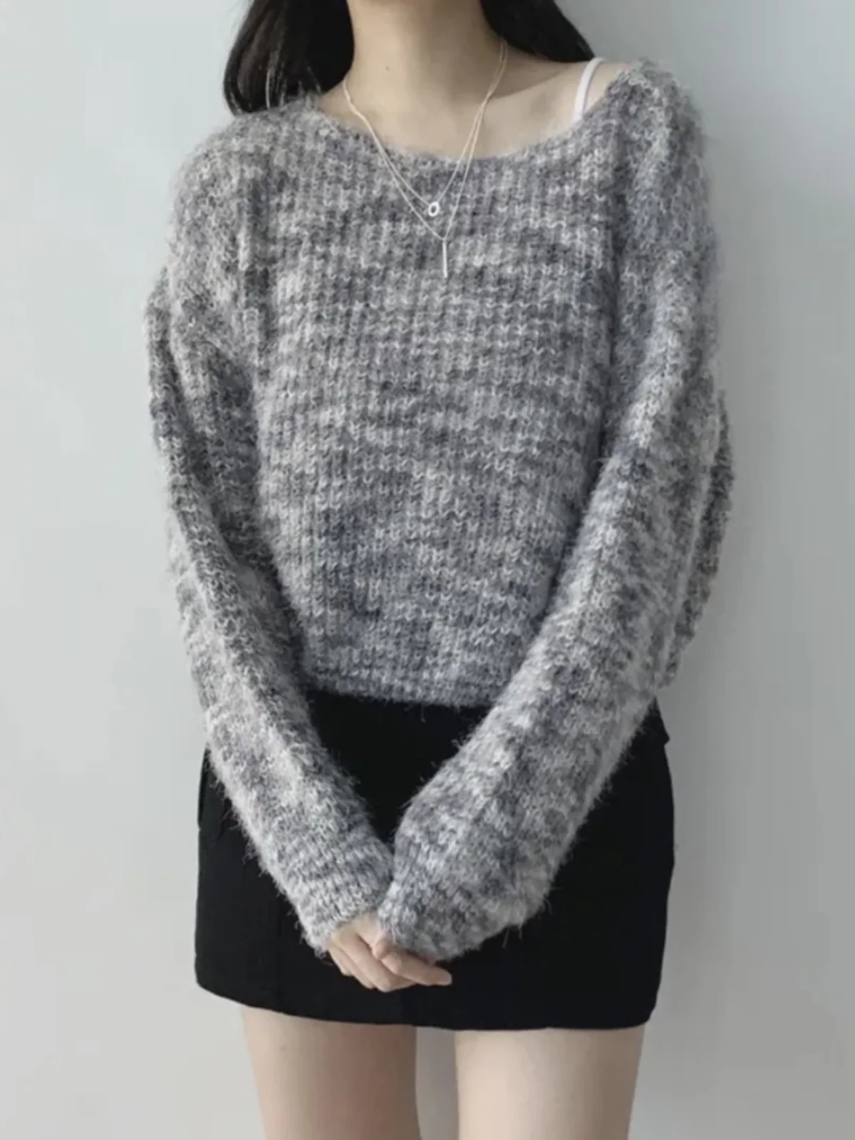 

Ladies' Cozy round Ne Pullover Sweater Chic Small Size Loose Soft Knitted Winter Warm Top Korean Sle Long Sve