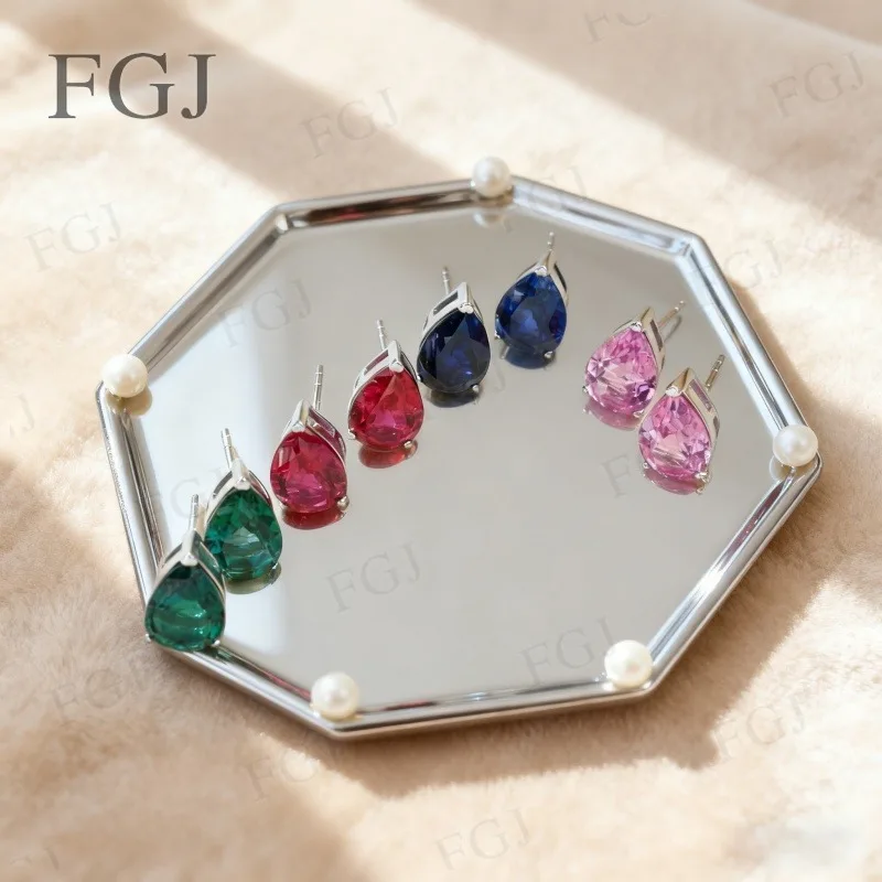 

Сверкающие серьги на заказ, стерлинговое серебро 925 пробы, лабораторные серьги Columbia с рубином и сапфиром Padparadscha, серьги с 3 зубцами для свадебных украшений