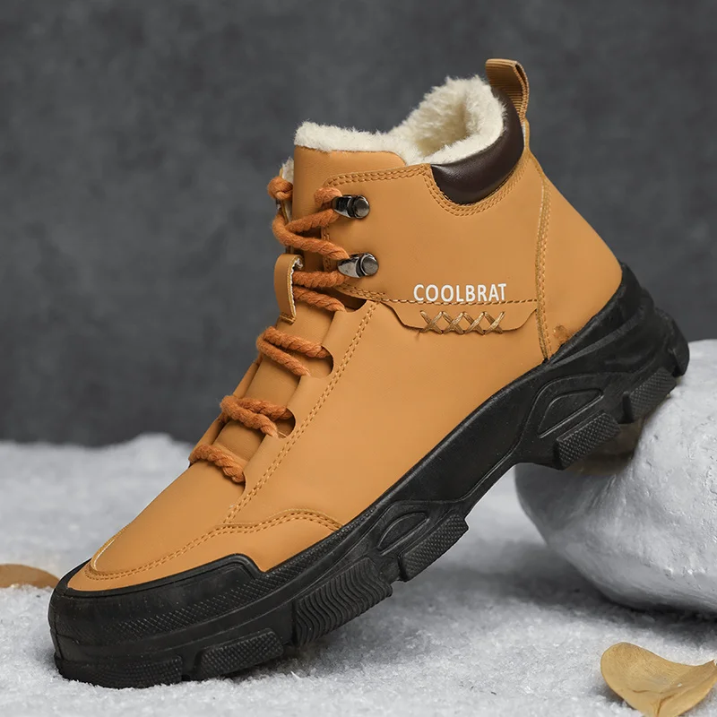 

Зимние мужские утепленные стильные зимние ботинки на флисовой подкладке 2025 года, модные уличные походные удобные альпинистские ботинки на толстой подошве
