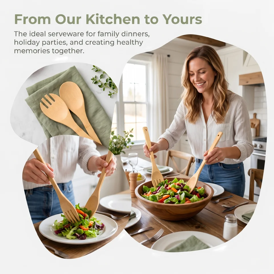 6 Piece Natural Bamboo Kitchen Utensil Set with Utensil Holder, Eco Friendly Wooden Cooking Tools, Non-Scratch Spatula Spoon for Nonstick Pan, Sturdy & Easy to Clean Kitchen Gadgets, image 4