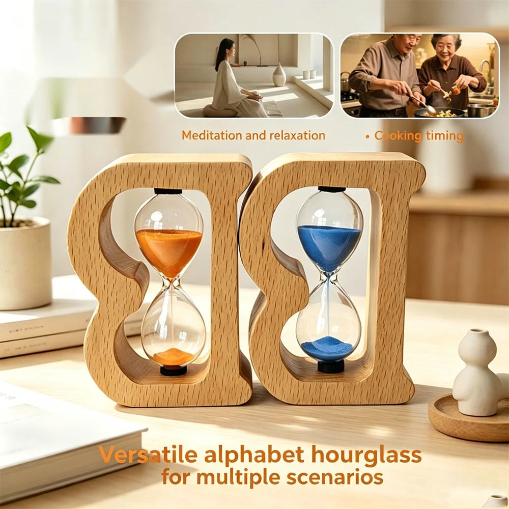 3/5 Min Creative Letter B New Wooden Hourglass,Desktop Item With Healing Atmosphere, Gifts for Children, Artwork,Home Decoration
