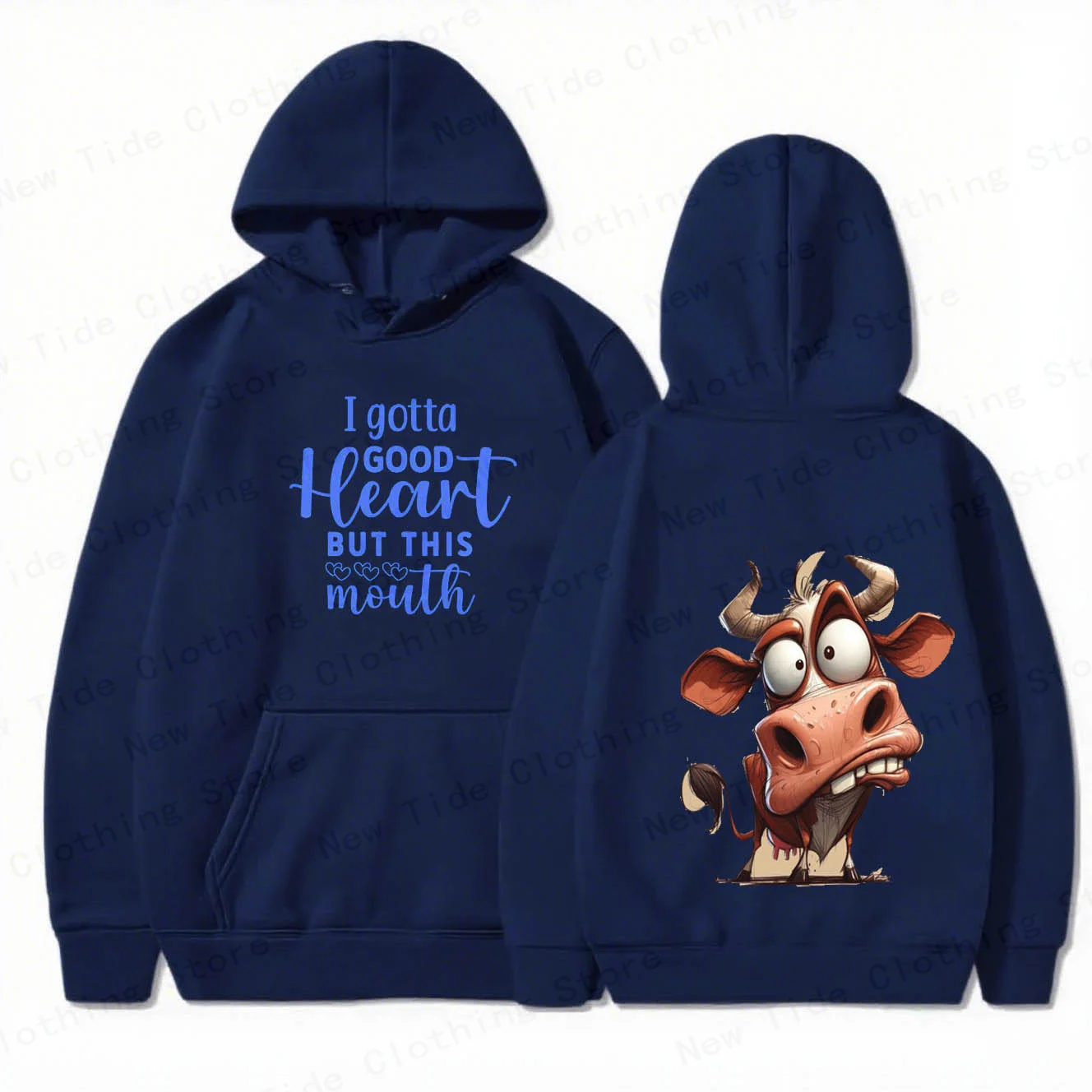 سترة بغطاء للرأس قطنية للخريف والشتاء للرجال مع شعار "أنا أن أكون قلبًا جيدًا ولكن هذا الفم" ورسومات بقرة مسلية للارتداء العصري #1