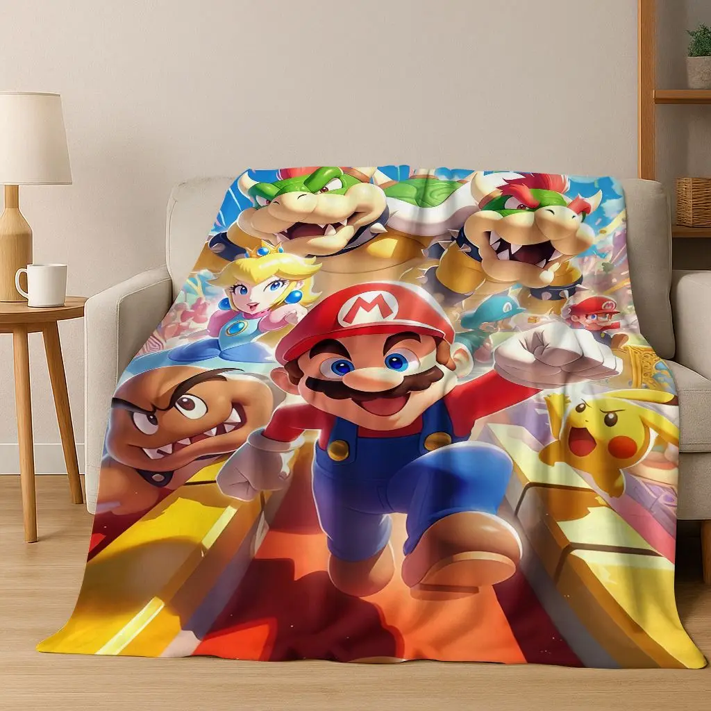 26 Style Mario Cartoon Gift Flannel Blanket,Warm and Cozy Soft Throw Blanket for Home Bedroom Bed Sofa Travel Picnic Cover Kids