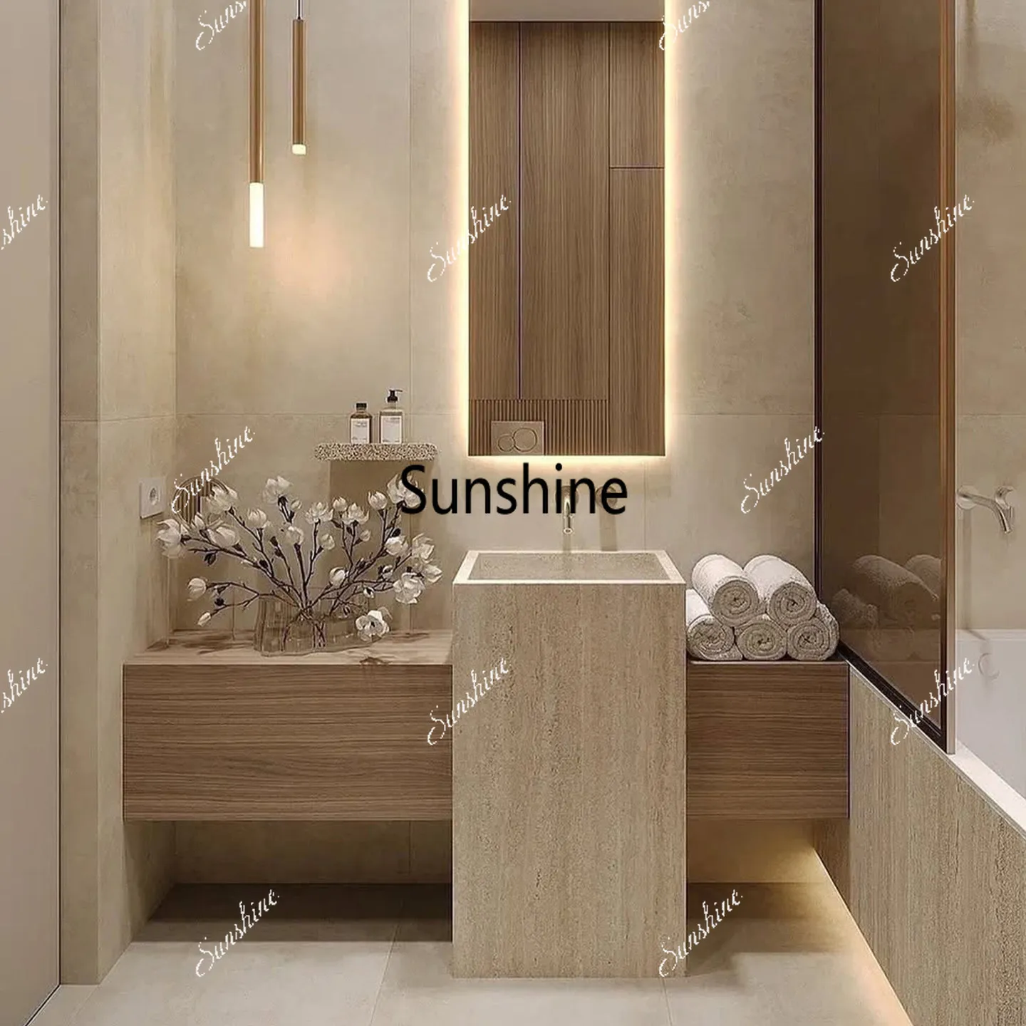 Modern light luxury rock slab floor-to-ceiling column basin washing table customization