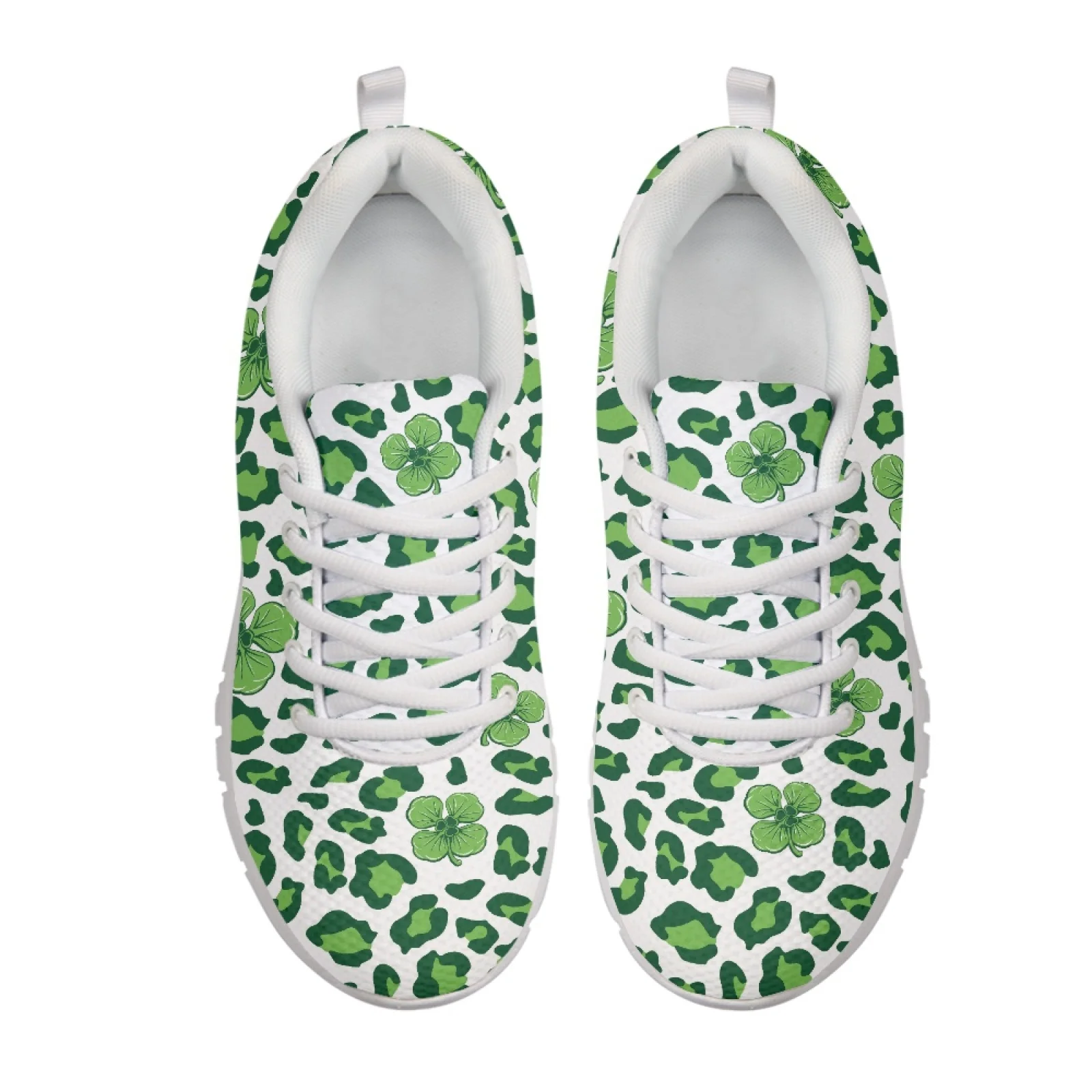 Coloranimal St. Patrick's Casual Sport Shoes Featuring Green Clover Leopard, Mesh and EVA Sole Mens Womens Athletic Trainers
