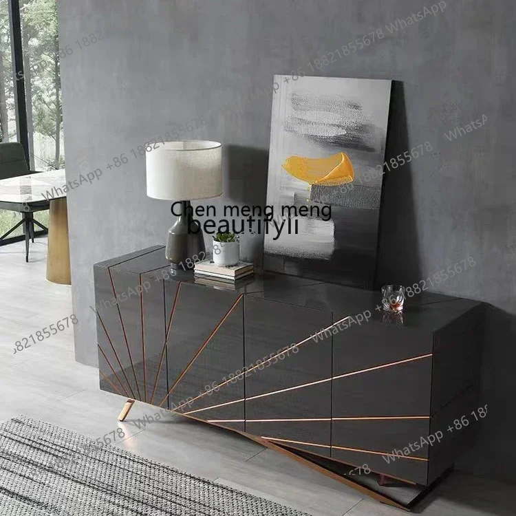 

zq1Postmodern light luxury dining side cabinet solid wood Italian minimalist living room entrance entrance cabinet baking paint