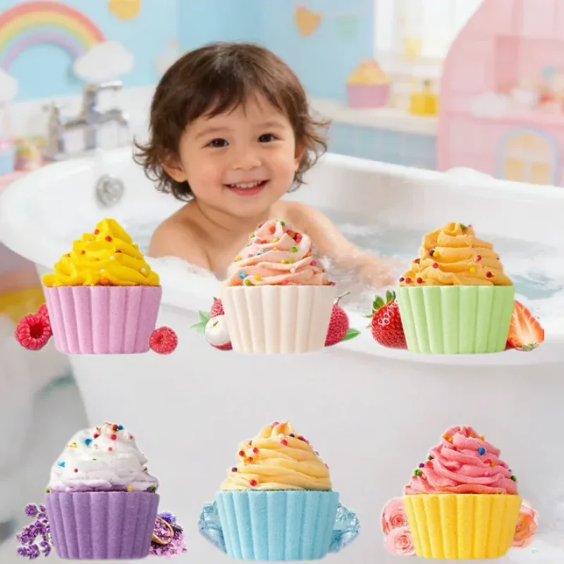 80g Cake Shape Bath Bombs Kids Safe Bubble Fizzies with Essential Oil Moisturizing Relaxing Aromatherapy Bath Salt Balls
