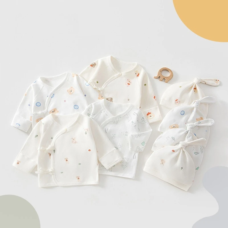 Newborn Baby Shirt Cardigan for Spring Summer Autumn Delivery Room Baby Clothes for 0-3 Months Newborn Half Back Clothes+2 Hats