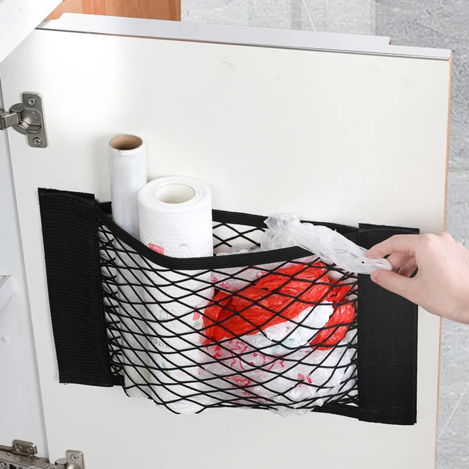 Plastic Wall Mounted Kitchen Garbage Organizer with Mesh Pocket - Efficient Hanging Solution for Organization Pochacco trash can