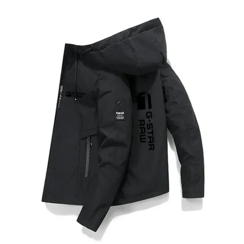 Men Spring Autumn Printed Windproof Hooded Windbreaker Zip Up Jacket Spring Autumn Streetwear Activewear Outdoor Running Jackets