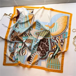 Colorful Scarf Saddle Pattern Large Square Scarf 90cm Twill Silk Headscarf Spring Autumn Winter Shawl Warm Versatile