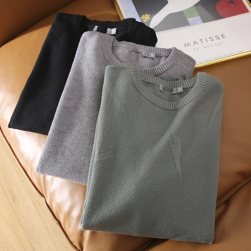 

Comfortable Knitted Men's T-irt Crew Ne Long Sve Casual Wear Straight Cut Youthful Sle Spring Autumn Season Pure Color
