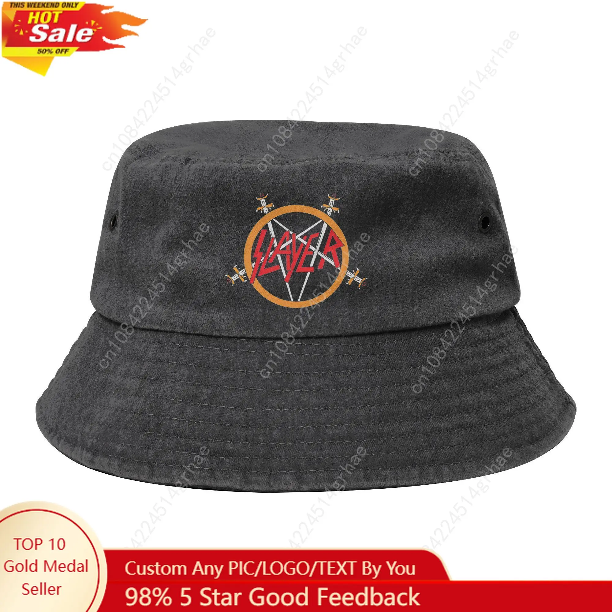 

Heavy Slayer Band Bucket Hat for Girl Vocation Metal Distressed Denim Washed Floppy Hat for Fishing Fisherman Caps Bob Hat