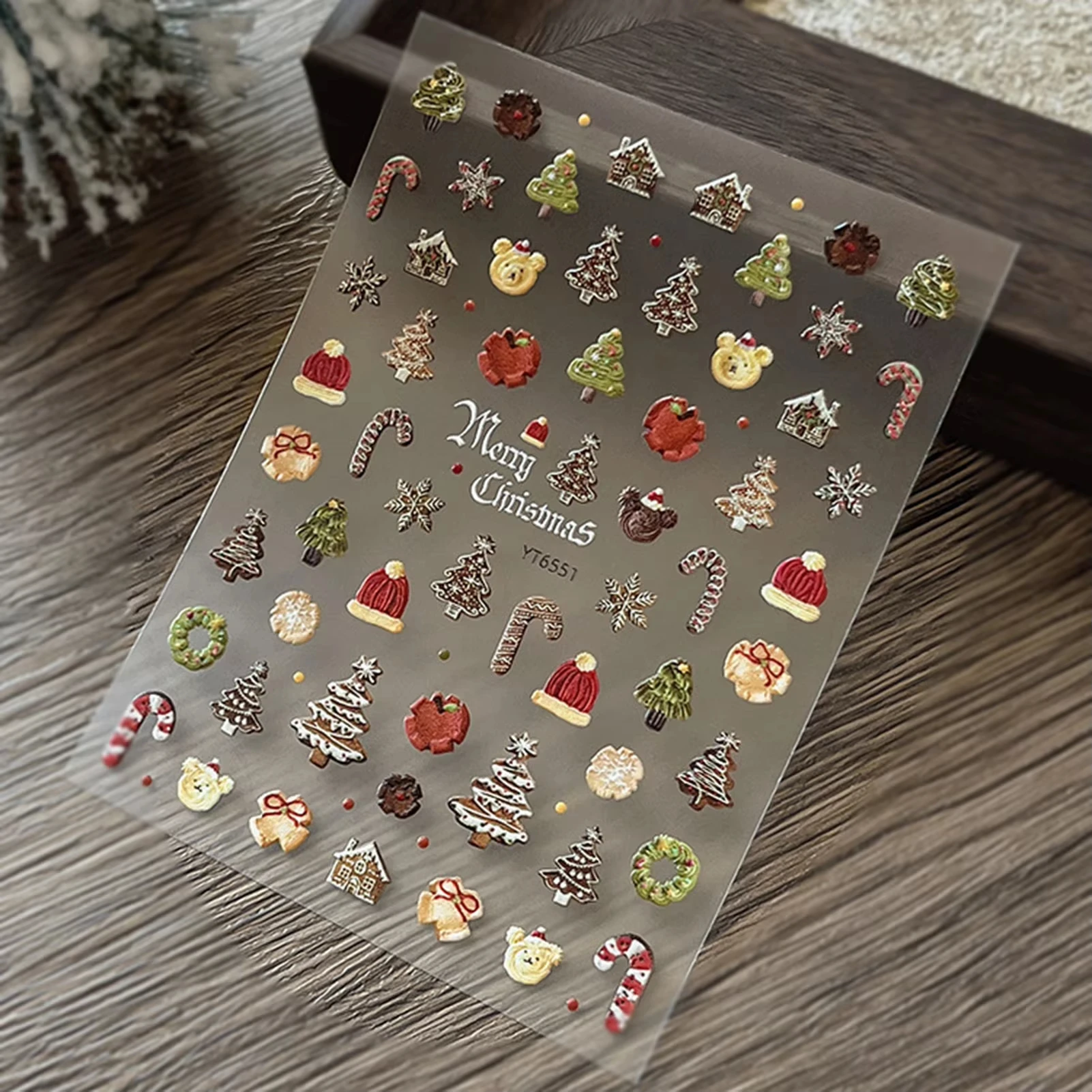 Christmas Embossed Nail Stickers: Christmas Tree/Cookie Pattern, Self-Adhesive Nail Stickers Perfect For Christmas Use