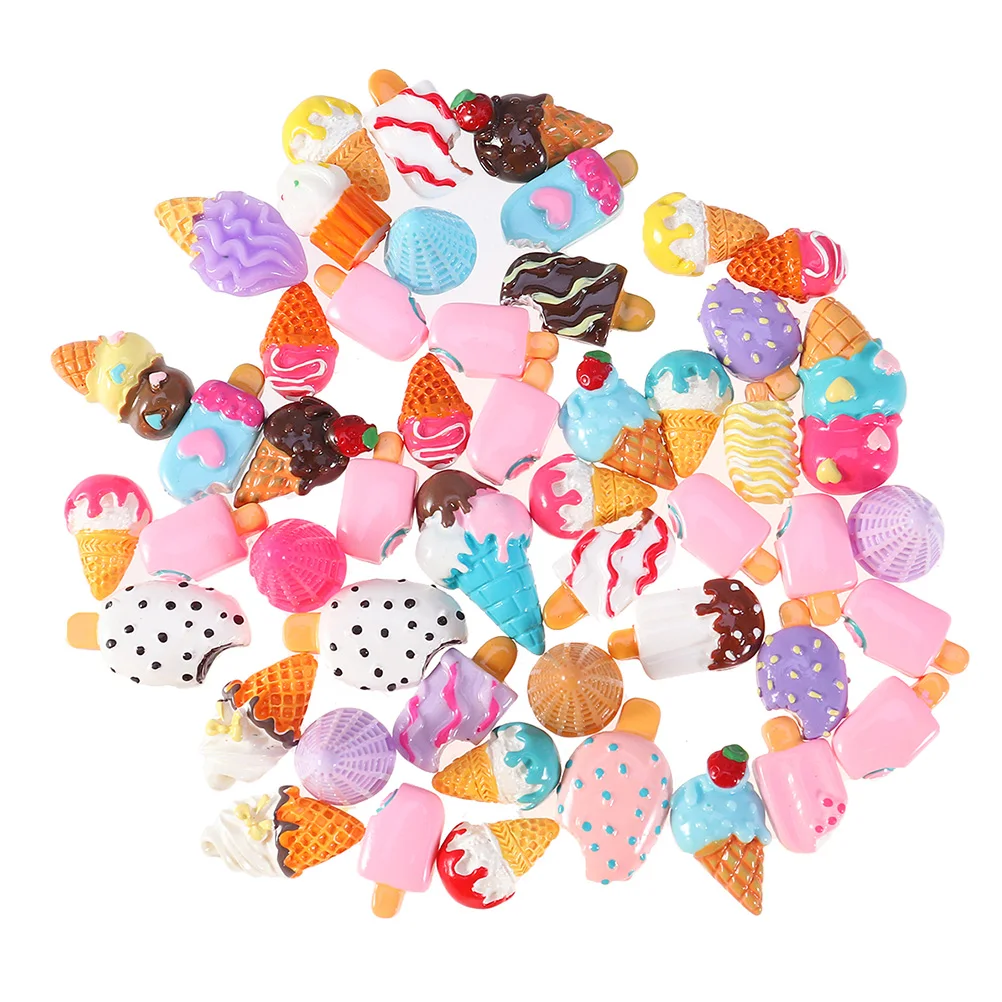 

30 Pcs Resin Ice Cream Charm DIY Accessories Bright Colors Jewelry Craft Miniature Pendant Scrapbook Child Phone Embellishment