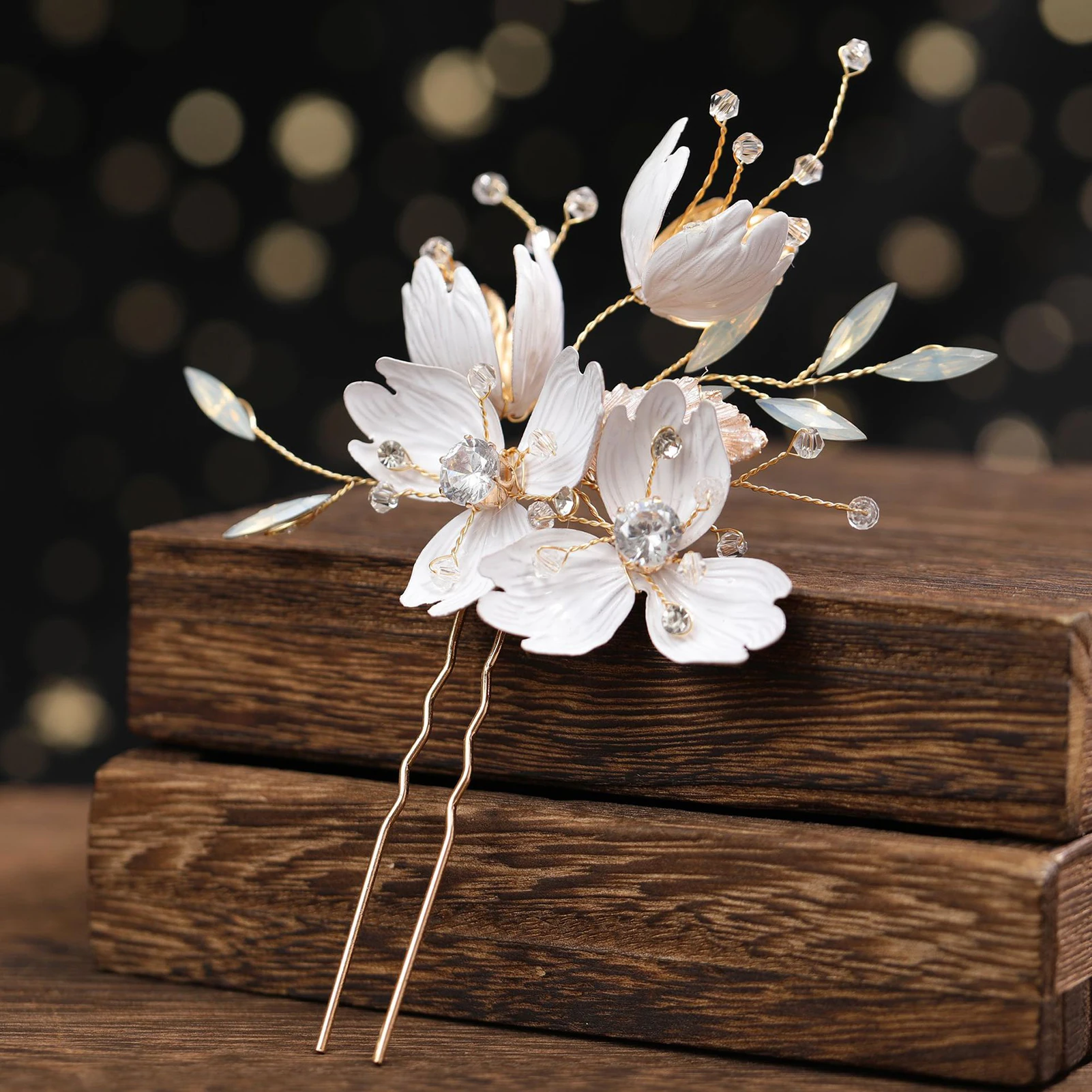 Strass Blume Haarnadel Blume Blatt U-Form Kopfschmuck für Frau Hochzeit Haarschmuck Braut Ptom Tiaras Mode Haarschmuck