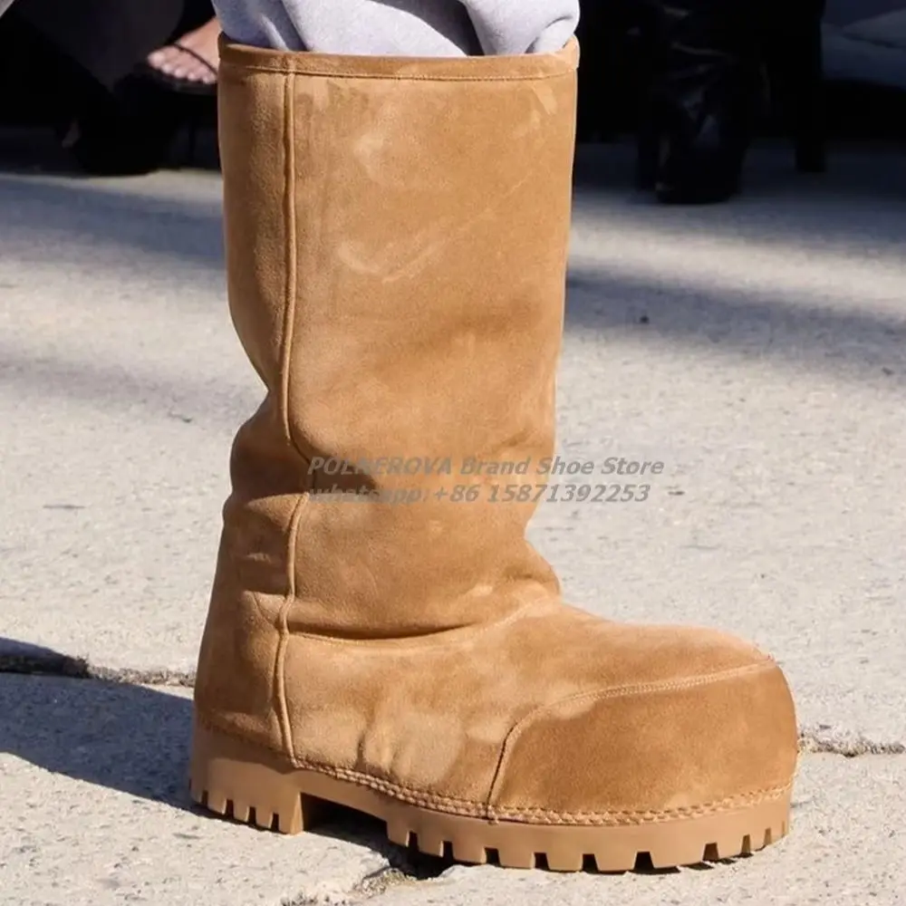 

Pre-Order Runway Look Mid-Calf Boots Round Toe Platform Height Increasing Casual Couple Warm Snow Boos Winter 2024 New Arrivals