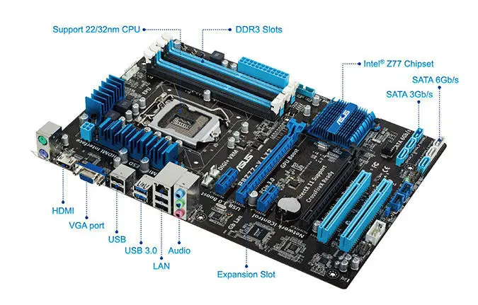 Asus-Placa Mãe Desktop, P8Z77-V LX2, Soquete Z77, LGA 1155, i3, i5
