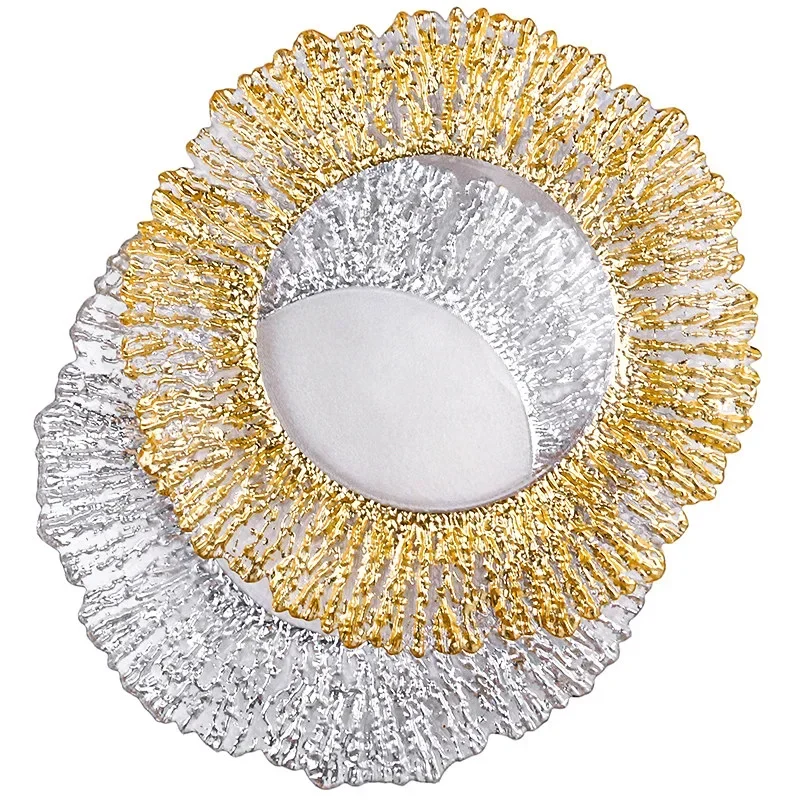 Ins 12 Inch Glass Fruit Plate Gold Silver Plating Dinner Plates Table Decorative Hotel Service Dishes