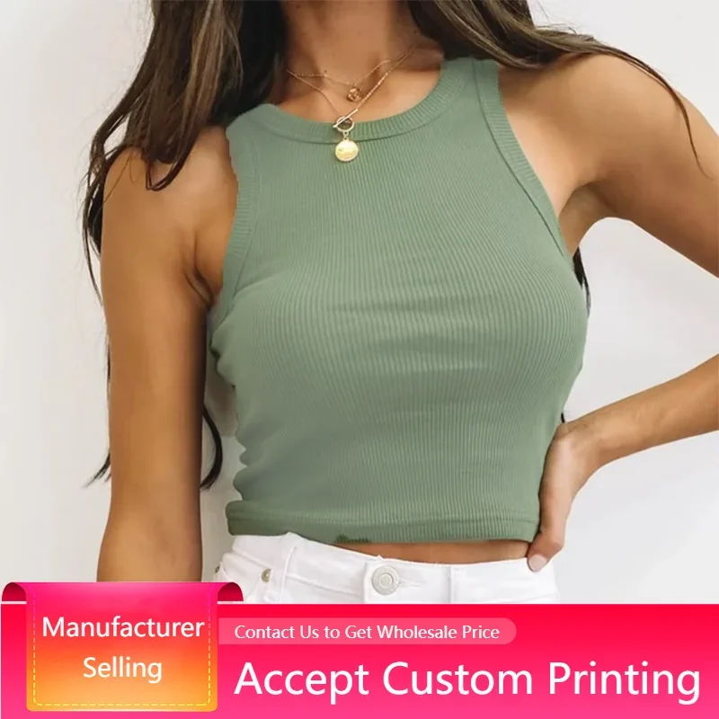 

2022 Summer Knitted Women Sleeveless Solid Tank Slim Render Sexy Short Tshirt Casual Basic Skinny Off Shoulder Crop Top