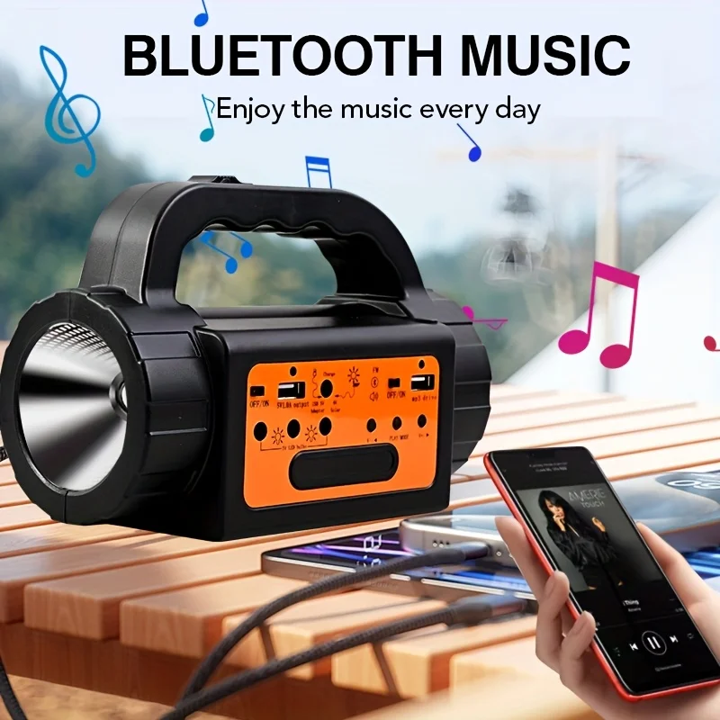 Solar Rechargeable Camping Lights Outdoor, Powered Portable LED Camping Lantern, Mini Power Station, Solar Kit Lighting System, Generator, Power Bank, Torch Flash Flood Search Emergency Light with USB Speaker FM MP3 Drive 3 Led Bulbs view 6