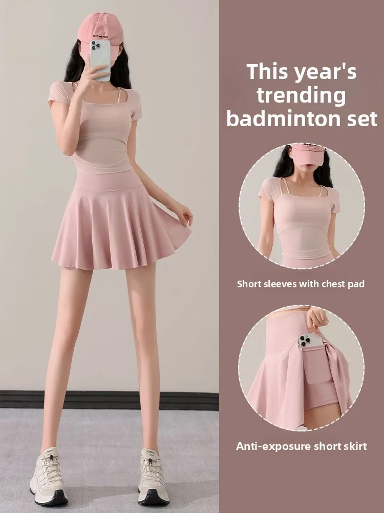 Profional Badminton orm Set sportivo da tennis estivo da donna Abbigliamento fitn Sexy Me ort Sve Gonna rosa da corsa