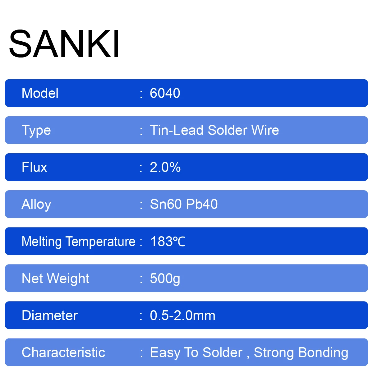 SANKI solder wire 500g 1mm rosin core with 6040 low temp high purity no clean electrical soldering for repair less smoke/splash