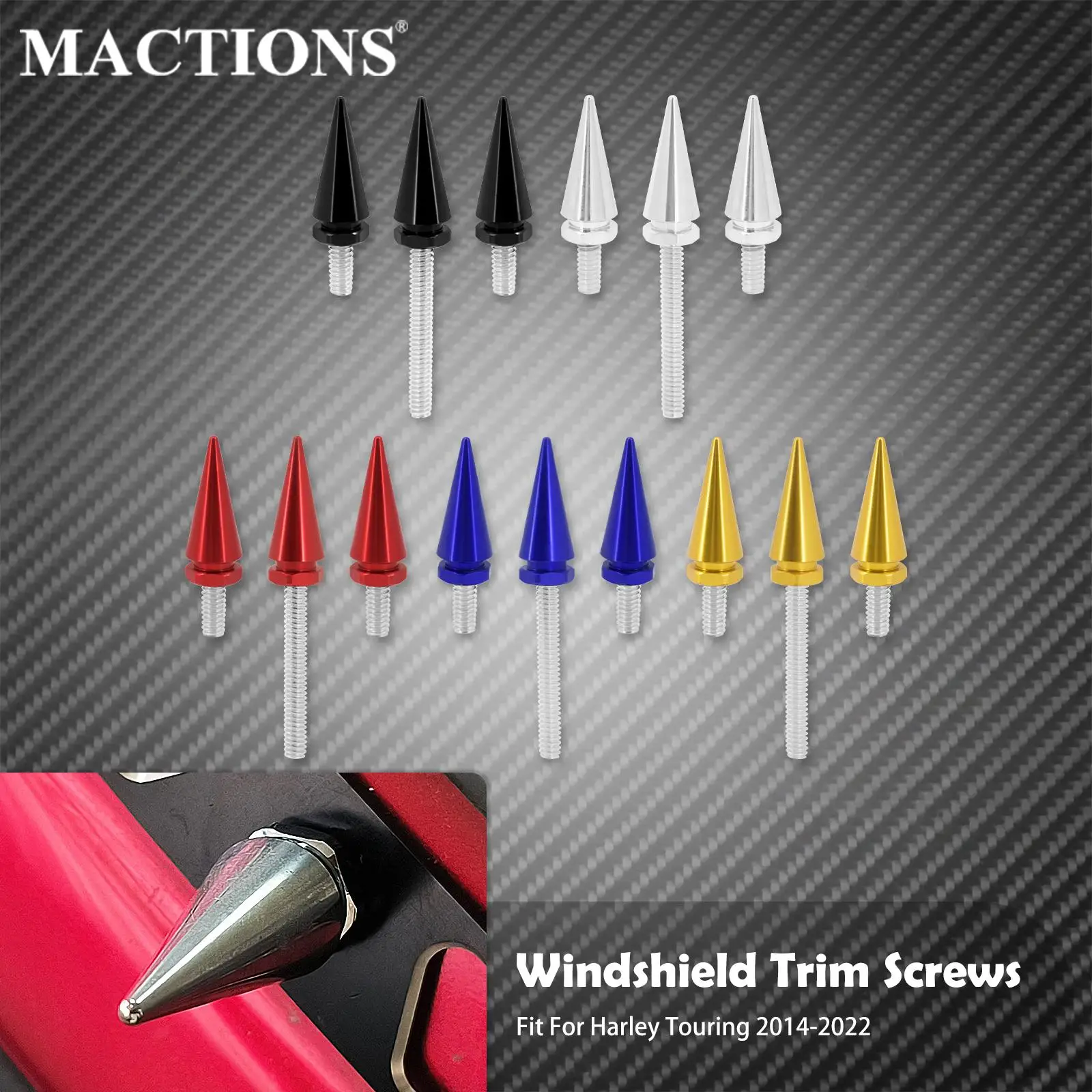 

3xMotorcycle Windshield Trim Screw Windscreen Bolt Black/Chrome/Red/Blue/Gold For Harley Touring Street Electra Glide FLHX 14-22